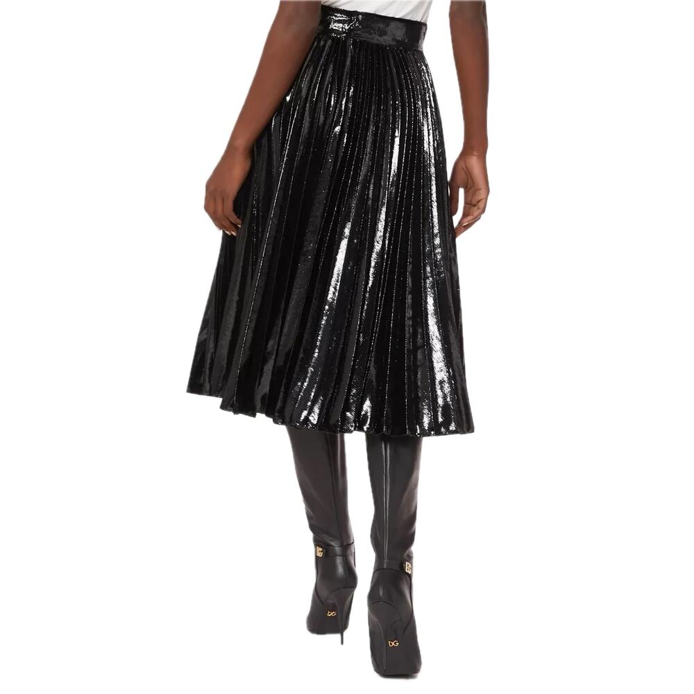 NWT Dolce & Gabbana Black Pleated Midi Skirt in Flowing Lamé Velvet  IT 40 US S - Picture 8 of 13